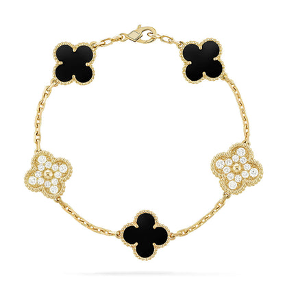 [Favorite]LUCKY CLOVER 5-MOTIF BRACELET - BLACK OXNY COLLECTION