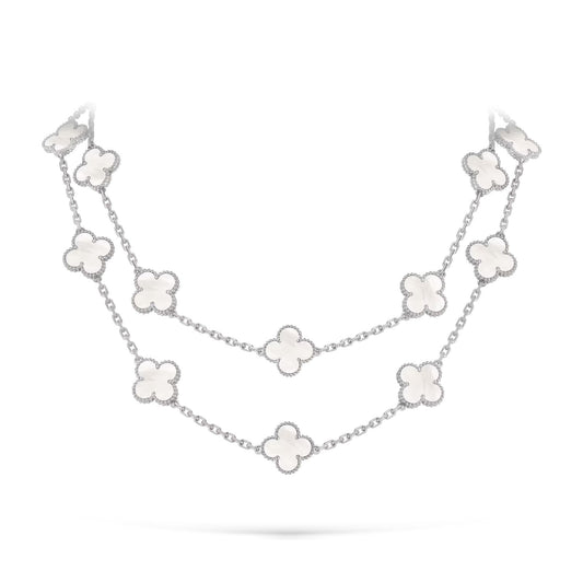 [Favorite]CLASSIC 20-MOTIF LUCKY CLOVER LONG NECKLACE WHITE GOLD COLLECTION