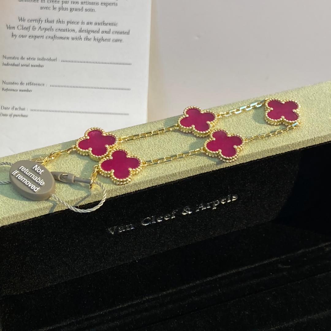 [Favorite]NEW CLOVER 5 MOTIFS PINK ENAMEL BRACELET