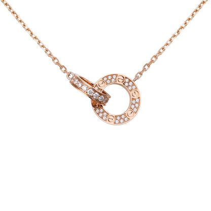 [Favorite]LOVE DOPPELRING-ANHÄNGER MIT VOLLSTÄNDIGER PAVÉ-HALSKETTE