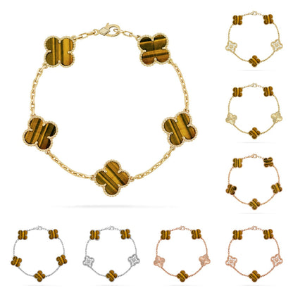 [Favorite]LUCKY CLOVER 5-MOTIF BRACELET -  TIGER’S EYE COLLECTION