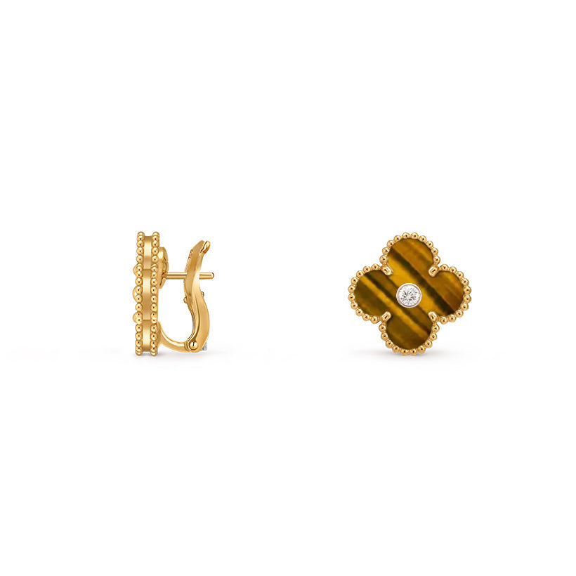 [Favorite]15MM CLOVER FLOWER STUD EARRINGS DIAMOND-GOLD COLLECTION