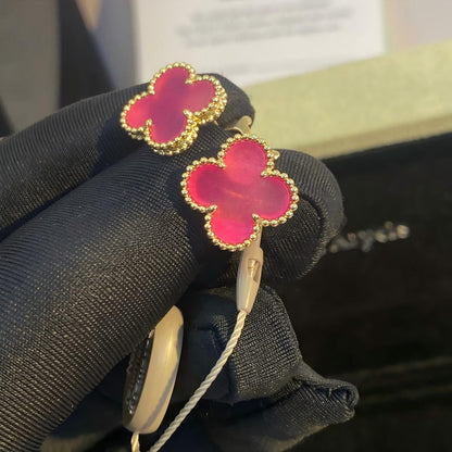 [Favorite]NEW CLOVER 15MM PINK ENAMEL STUD EARRINGS