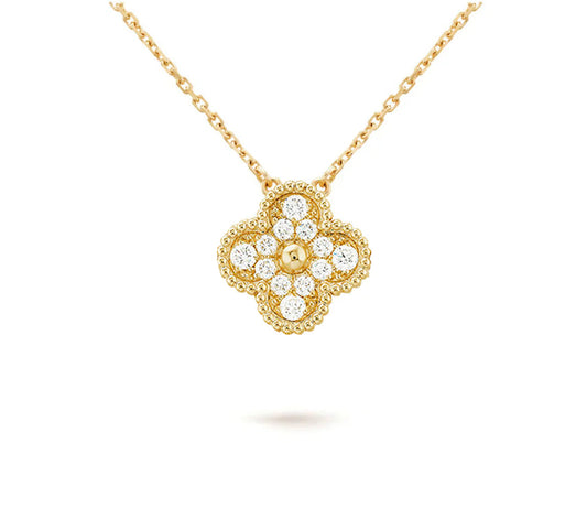 [Favorite]15MM CLOVER FLOWER DIAMOND PENDANT NECKLACE COLLECTION