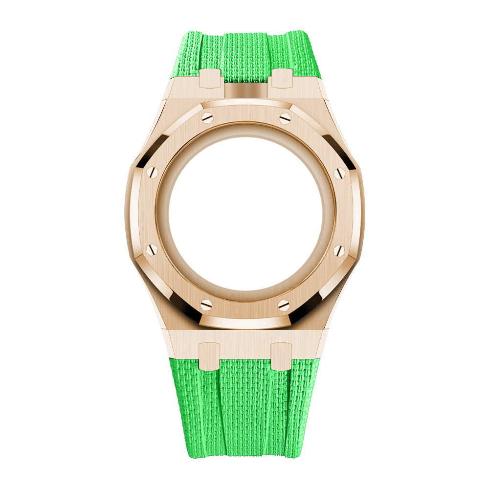 Boîtier en acier et bracelet à recouvrement intégral en fluoroélastomère