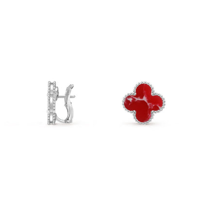 [Favorite]15MM CLOVER FLOWER STUD EARRINGS WHITE GOLD COLLECTION