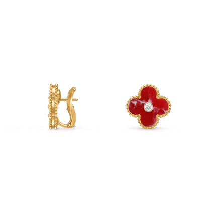 [Favorite]15MM CLOVER FLOWER STUD EARRINGS DIAMOND-GOLD COLLECTION