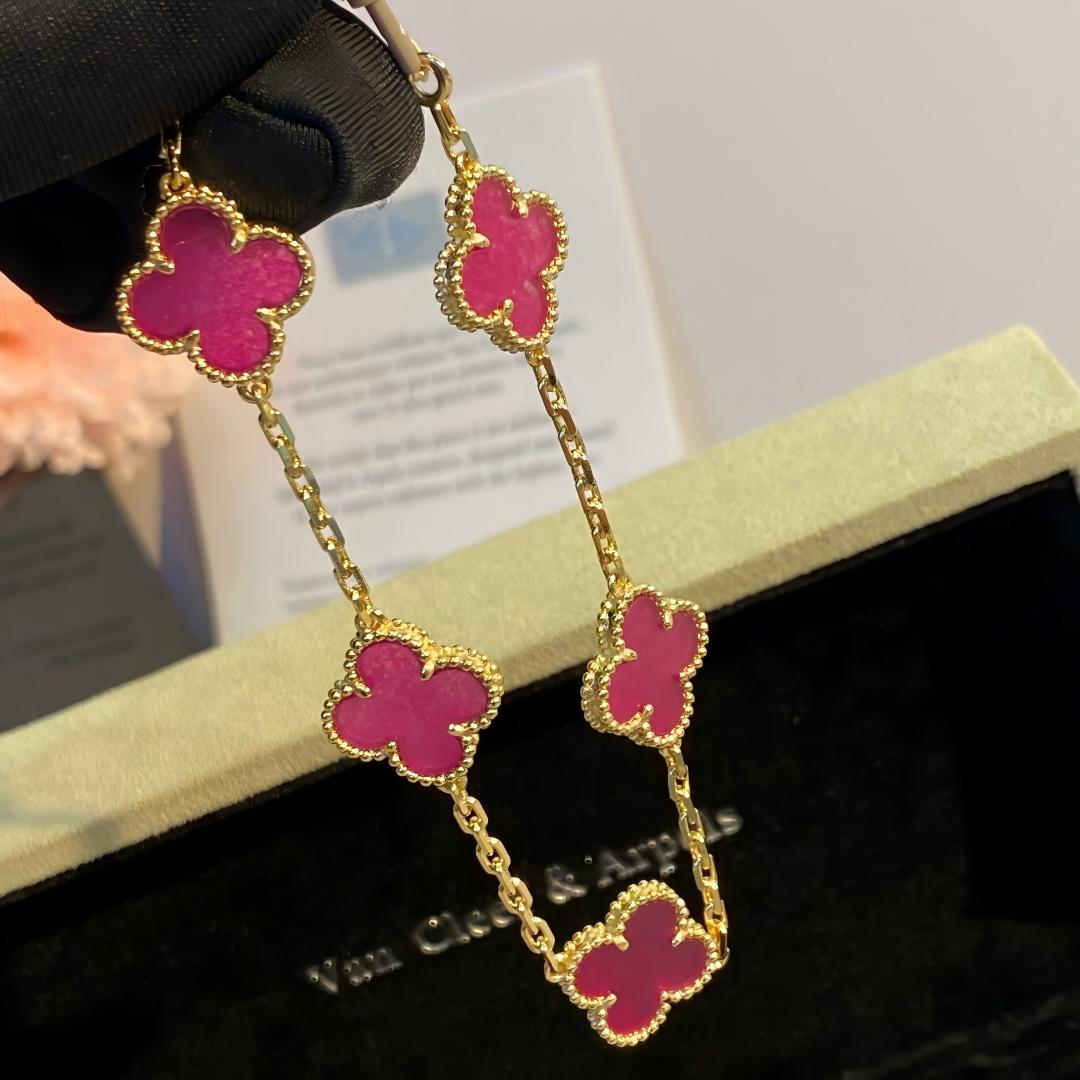 [Favorite]NEW CLOVER 5 MOTIFS PINK ENAMEL BRACELET