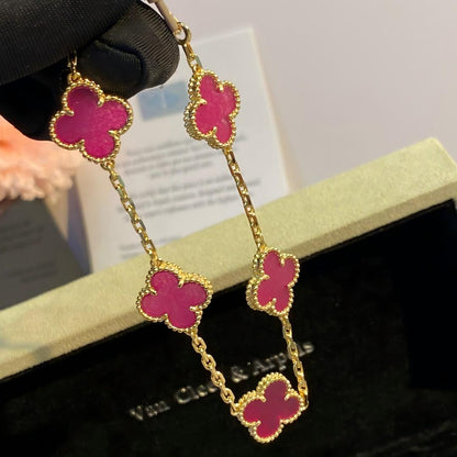 [Favorite]NEW CLOVER 5 MOTIFS PINK ENAMEL BRACELET