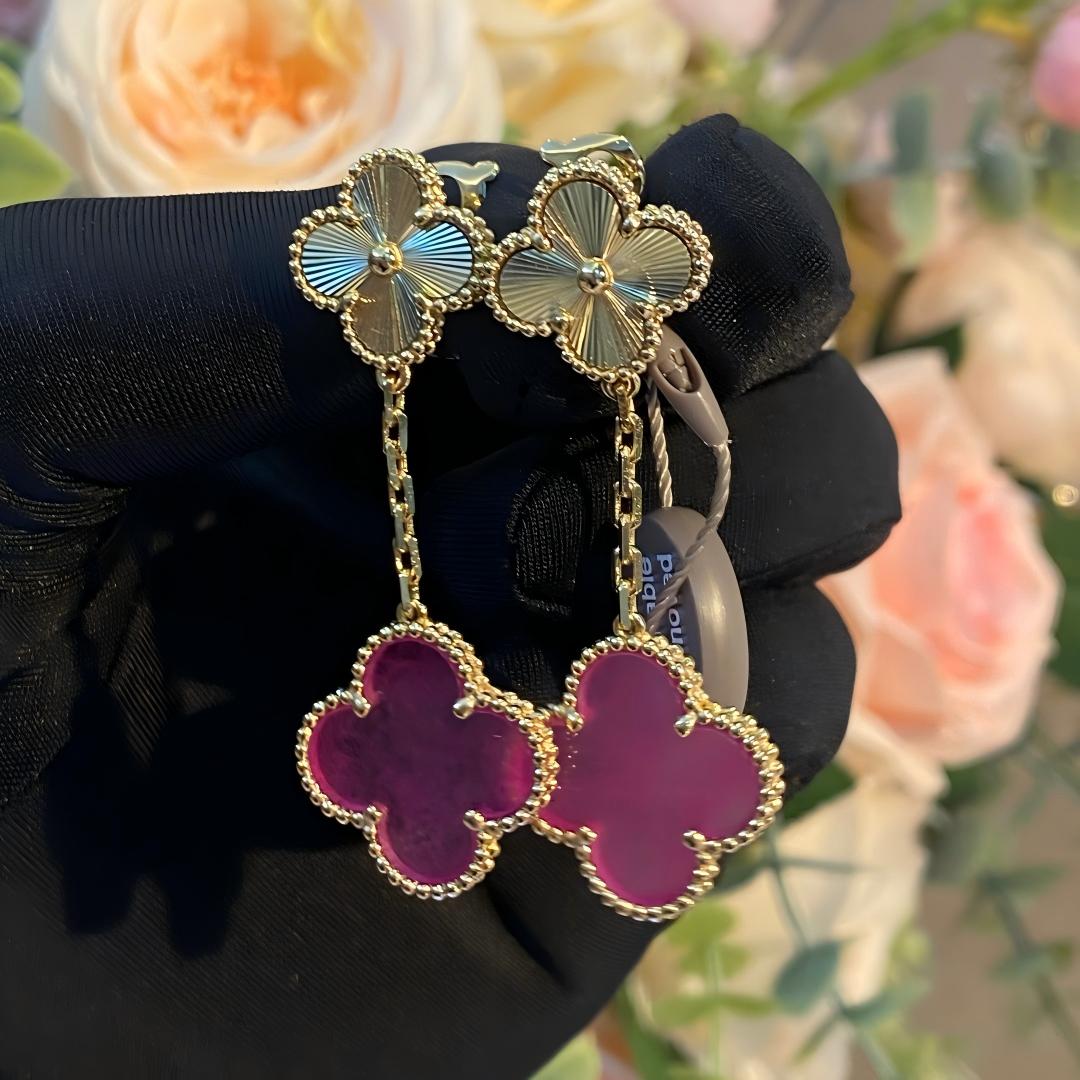 [Favorite]NEW CLOVER 2 MOTIF PINK ENAMEL EARRINGS