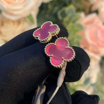 [Favorite]NEW CLOVER 15MM PINK ENAMEL STUD EARRINGS