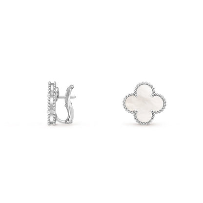 [Favorite]15MM CLOVER FLOWER STUD EARRINGS WHITE GOLD COLLECTION