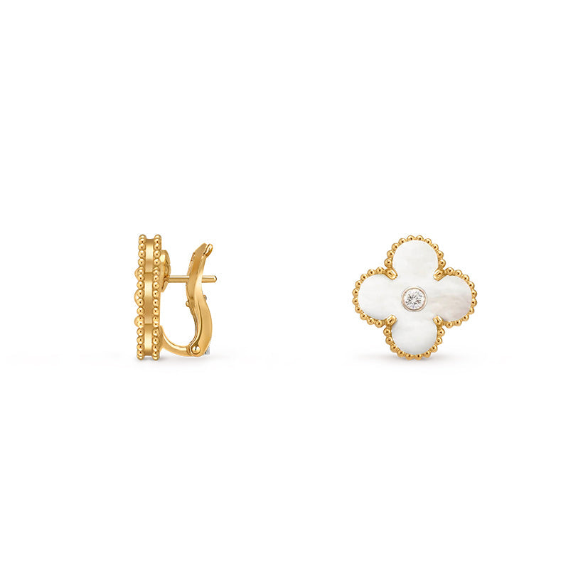 [Favorite]15MM CLOVER FLOWER STUD EARRINGS DIAMOND-GOLD COLLECTION