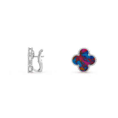 [Favorite]15MM CLOVER FLOWER STUD EARRINGS WHITE GOLD COLLECTION