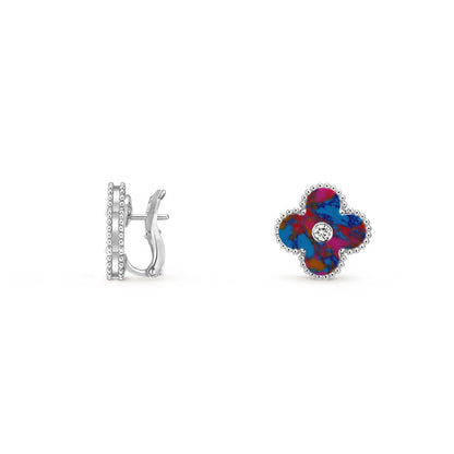 [Favorite]15MM CLOVER FLOWER STUD EARRINGS DIAMOND-WHITE GOLD COLLECTION