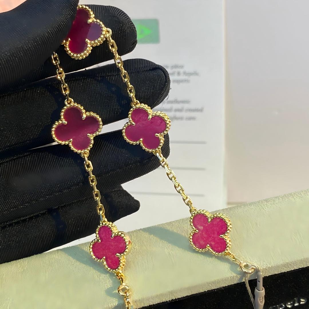 [Favorite]NEW CLOVER 5 MOTIFS PINK ENAMEL BRACELET