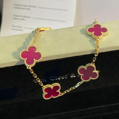 [Favorite]NEW CLOVER 5 MOTIFS PINK ENAMEL BRACELET