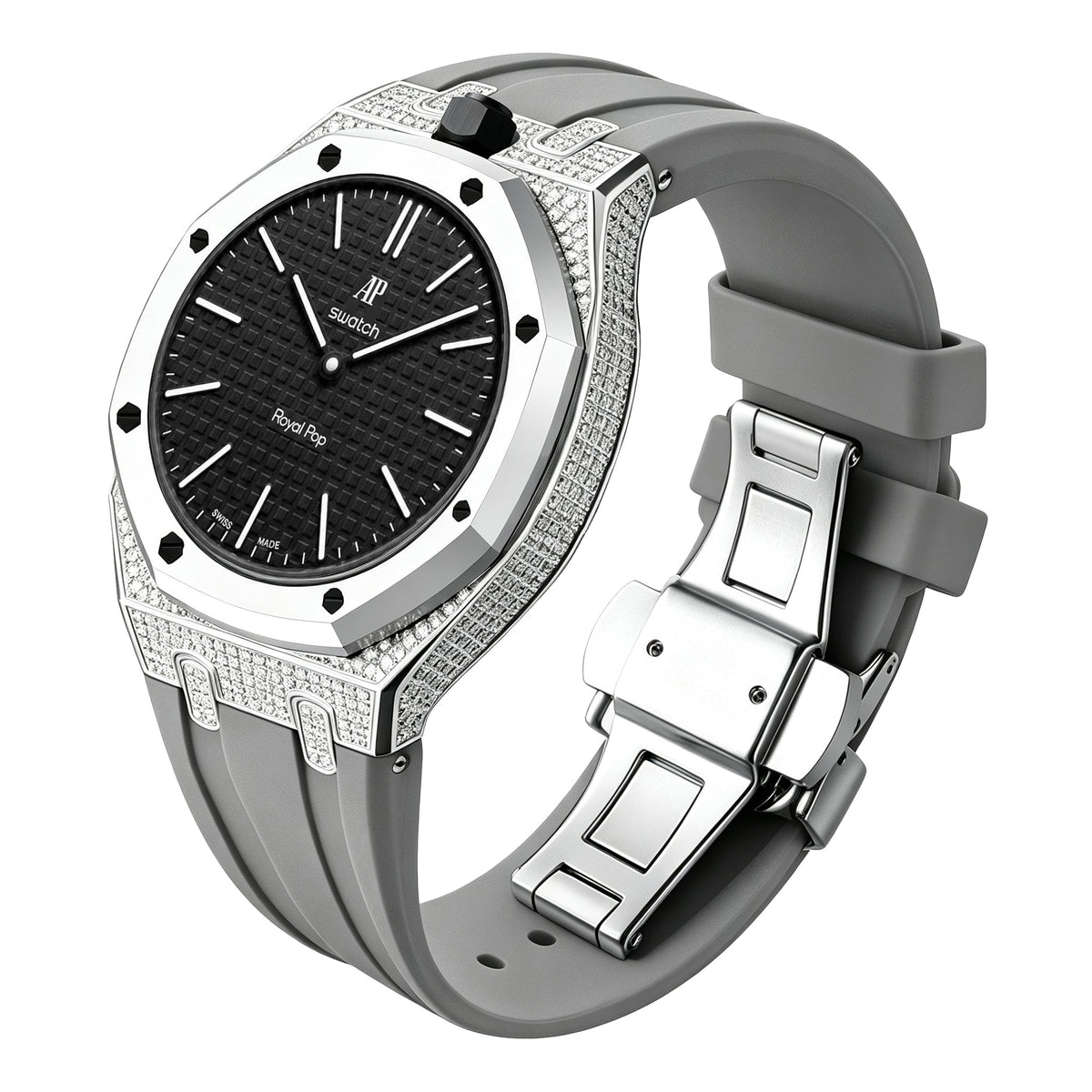 Royal Oak Pop exclusivo con caja de acero, diamantes (moissanita) y correa de silicona
