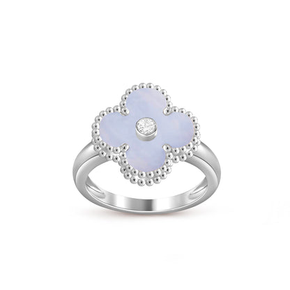 お気に入り-LUCKY CLOVER ダイヤモンドアクセントホワイトゴールドリングコレクション