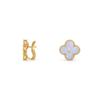 [Favorite]15MM CLOVER FLOWER STUD EARRINGS DIAMOND-GOLD COLLECTION