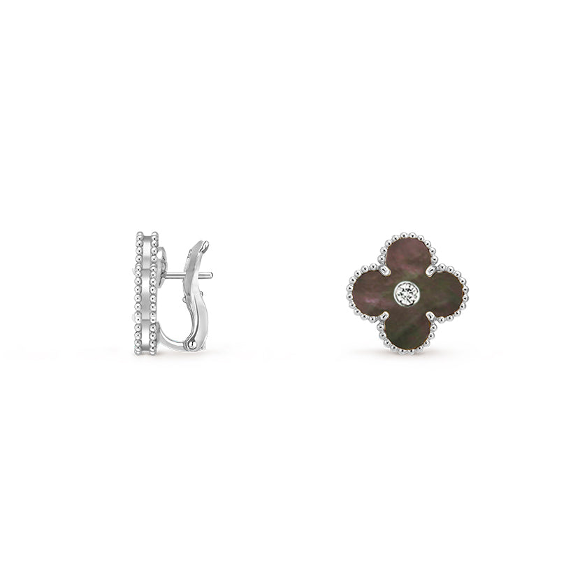 [Favorite]15MM CLOVER FLOWER STUD EARRINGS DIAMOND-WHITE GOLD COLLECTION