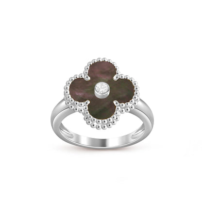 お気に入り-LUCKY CLOVER ダイヤモンドアクセントホワイトゴールドリングコレクション