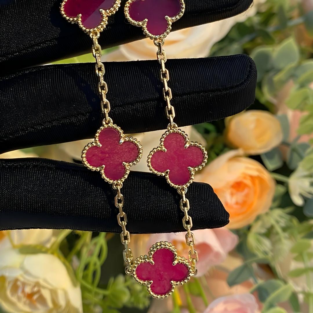[Favorite]NEW CLOVER 5 MOTIFS PINK ENAMEL BRACELET