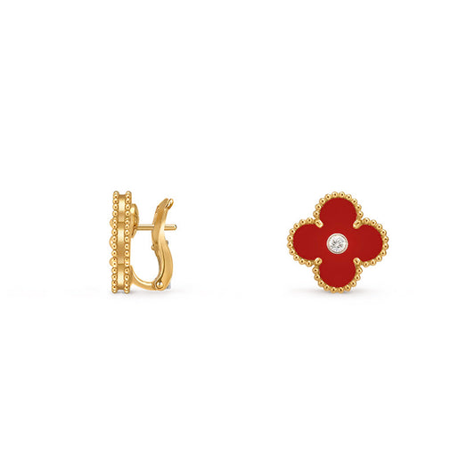 [Favorite]15MM CLOVER FLOWER STUD EARRINGS DIAMOND-GOLD COLLECTION