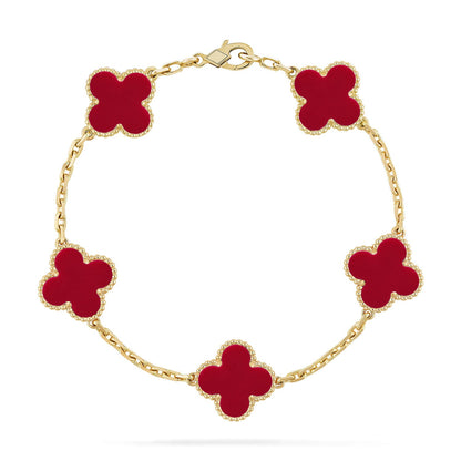 [Favorite]LUCKY CLOVER 5-MOTIF BRACELET - RED CARNELIAN COLLECTION