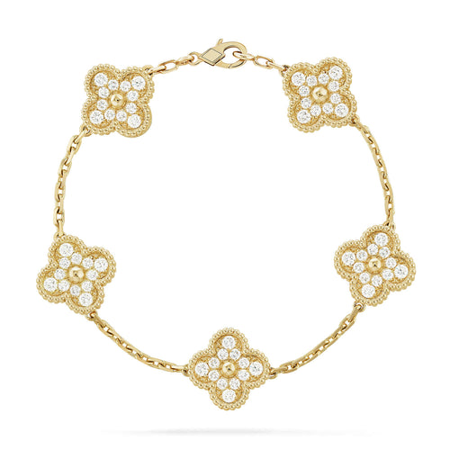 [Favorite]LUCKY CLOVER 5-MOTIF BRACELET - FULL-DIAMOND