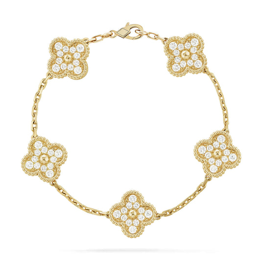 [Favorite]LUCKY CLOVER 5-MOTIF BRACELET - FULL-DIAMOND