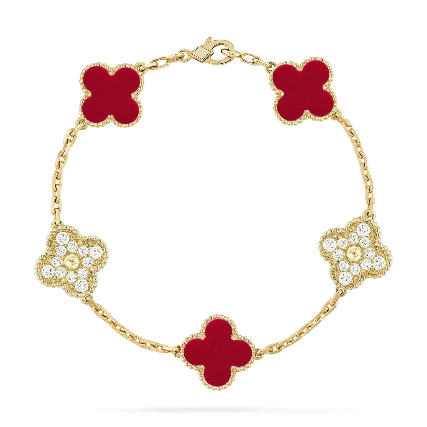 [Favorite]LUCKY CLOVER 5-MOTIF BRACELET - RED CARNELIAN COLLECTION