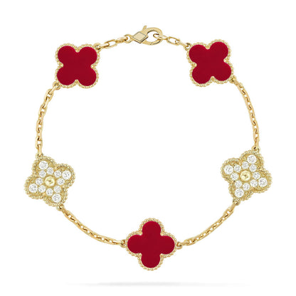 [Favorite]LUCKY CLOVER 5-MOTIF BRACELET - RED CARNELIAN COLLECTION