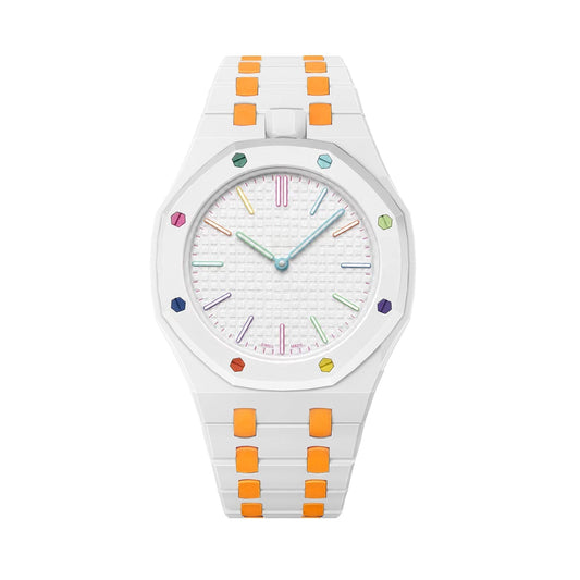 [Favorite]OAK POP EXCLUSIVE WHITE AND ORANGE BIOCERAMIC STRAP