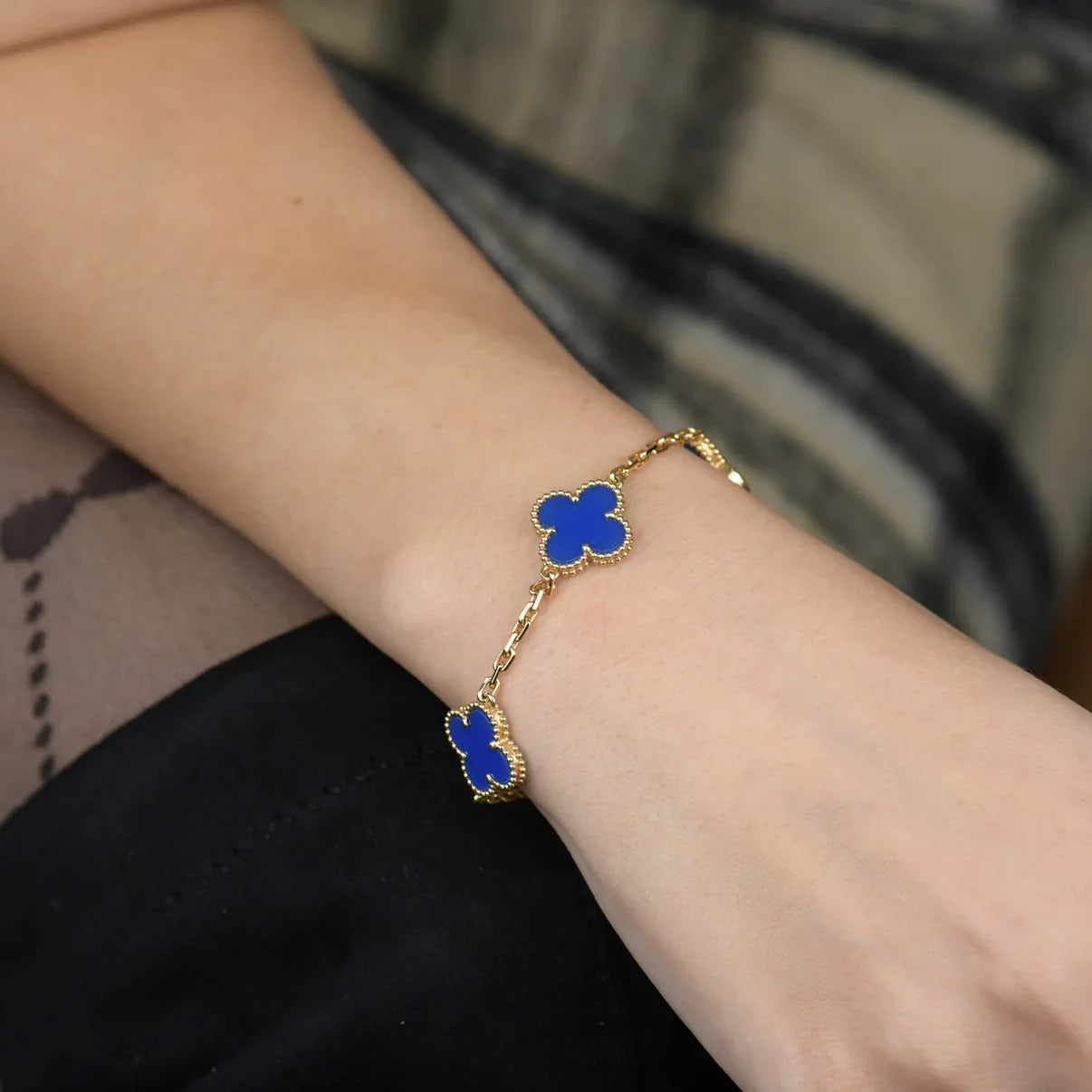 [Favorite]LUCKY CLOVER 5-MOTIF BRACELET - BLUE AGATE COLLECTION