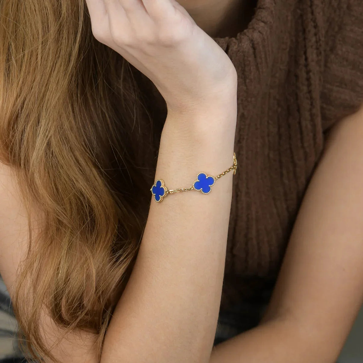 [Favorite]LUCKY CLOVER 5-MOTIF BRACELET - BLUE AGATE COLLECTION