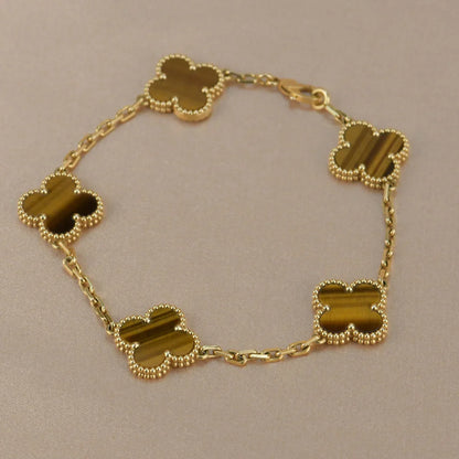 [Favorite]LUCKY CLOVER 5-MOTIF BRACELET -  TIGER’S EYE COLLECTION
