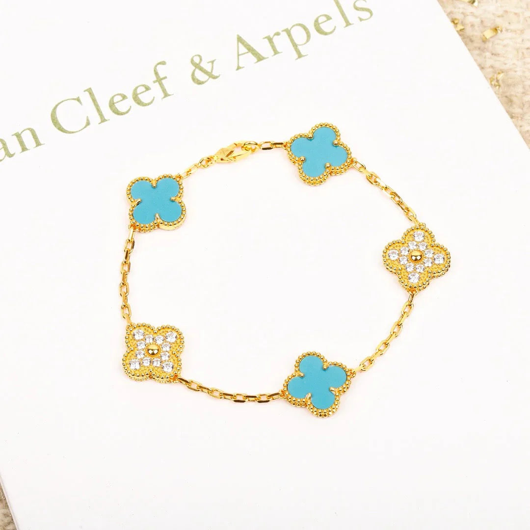 [Favorite]LUCKY CLOVER 5-MOTIF BRACELET - TURQUOISE COLLECTION