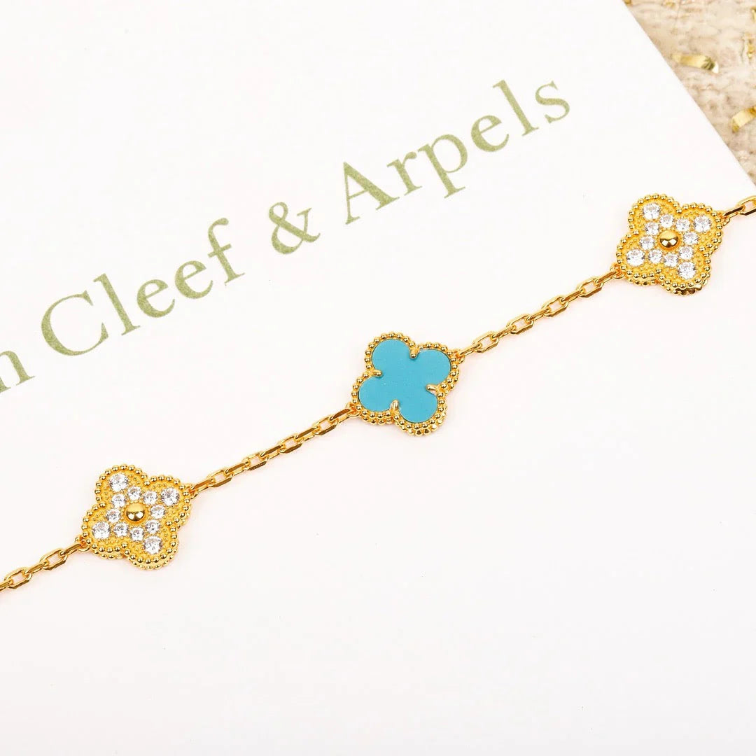 [Favorite]LUCKY CLOVER 5-MOTIF BRACELET - TURQUOISE COLLECTION