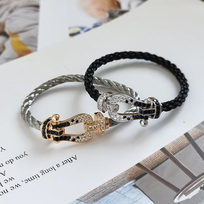 [Favorite]FORCE LARGE HORSESHOE BLACK & WHITE DIAMOND BRACELET - WHITE GOLD