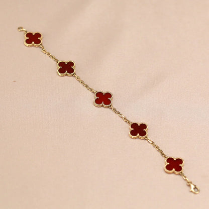 [Favorite]LUCKY CLOVER 5-MOTIF BRACELET - RED CARNELIAN COLLECTION