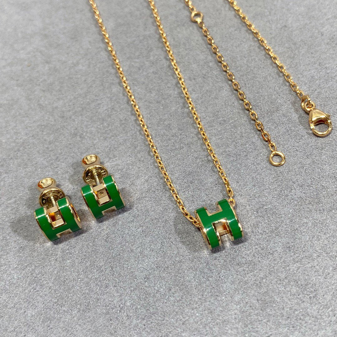 [Favorite]POP H GREEN NECKLACE SILVER AND GOLD