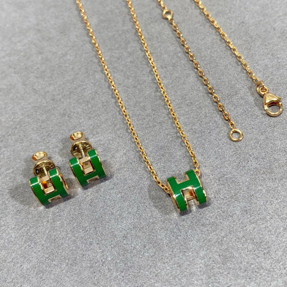 [Favorite]POP H GREEN NECKLACE SILVER AND GOLD