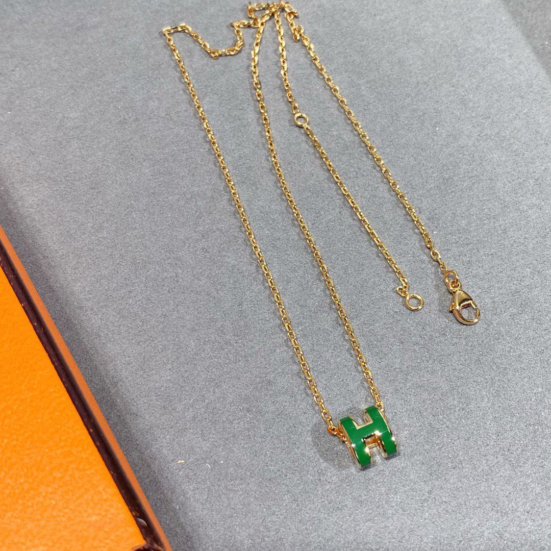 [Favorite]POP H GREEN NECKLACE SILVER AND GOLD