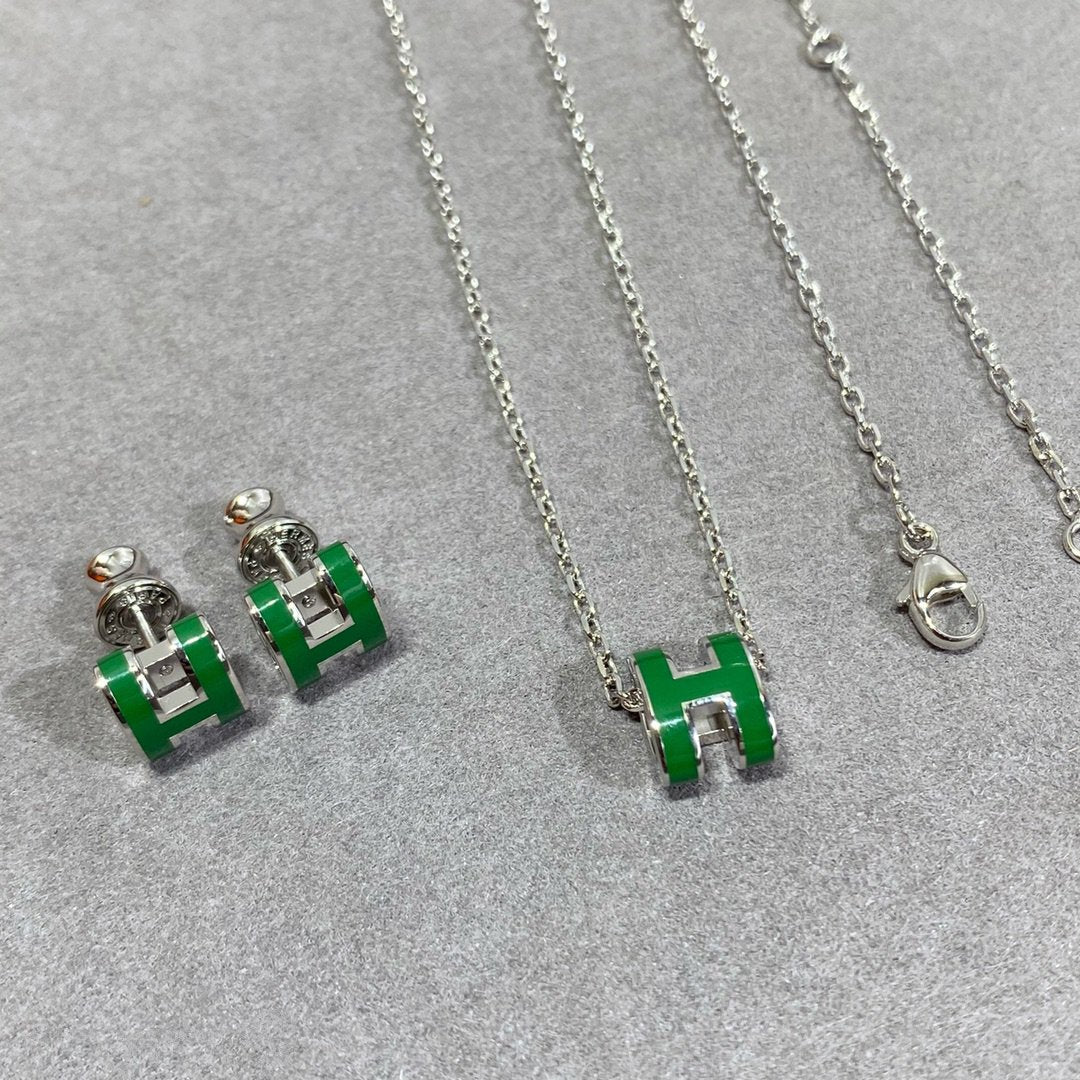 [Favorite]POP H GREEN NECKLACE SILVER AND GOLD