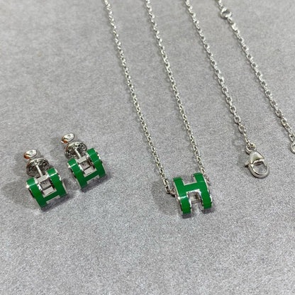 [Favorite]POP H GREEN NECKLACE SILVER AND GOLD