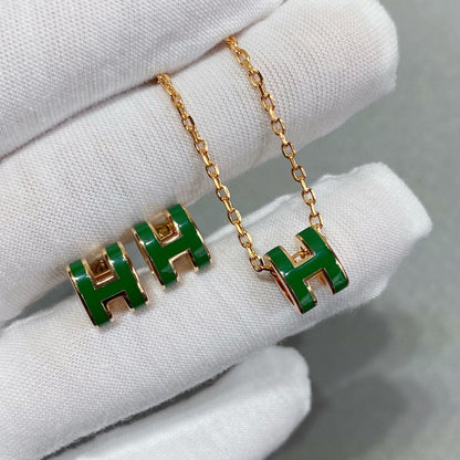 [Favorite]POP H GREEN NECKLACE SILVER AND GOLD