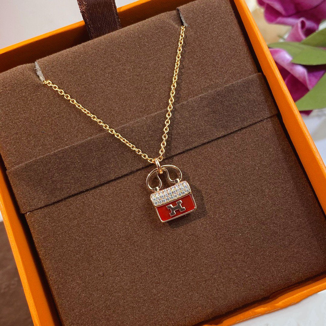 [Favorite]CONSTANCE RED PEDANT ROSE GOLD NECKLACE