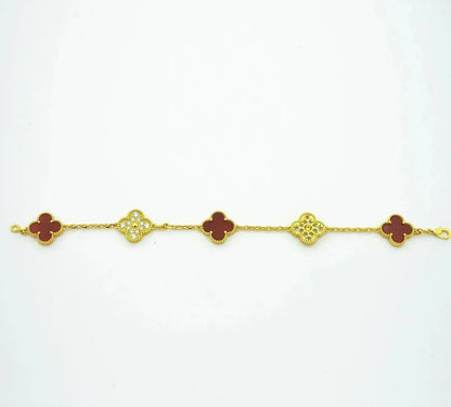 [Favorite]LUCKY CLOVER 5-MOTIF BRACELET - RED CARNELIAN COLLECTION