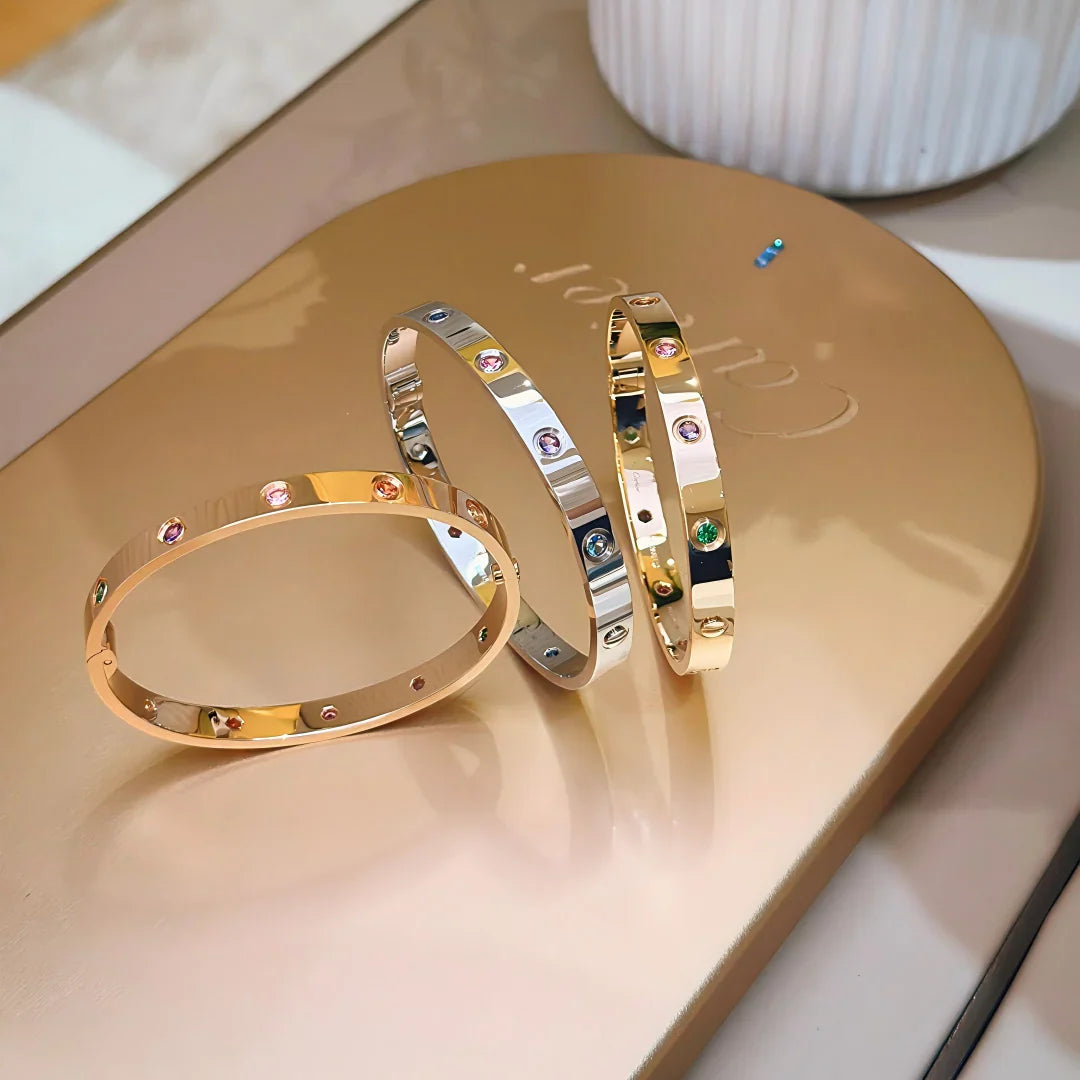 [お気に入り]クラシック 6.1MM ラブブレスレット 10ポイントダイヤ マルチカラー